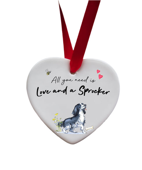 Love and a Sprocker Black & White Ceramic Heart